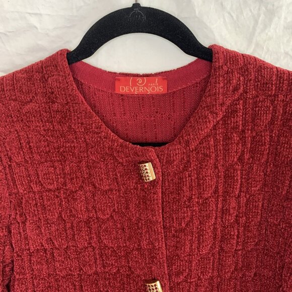 DEVERNOIS Red, Two Front Open Pockets w/ Gold Tone Rectangular Buttons Cardigan - Picture 4 of 11